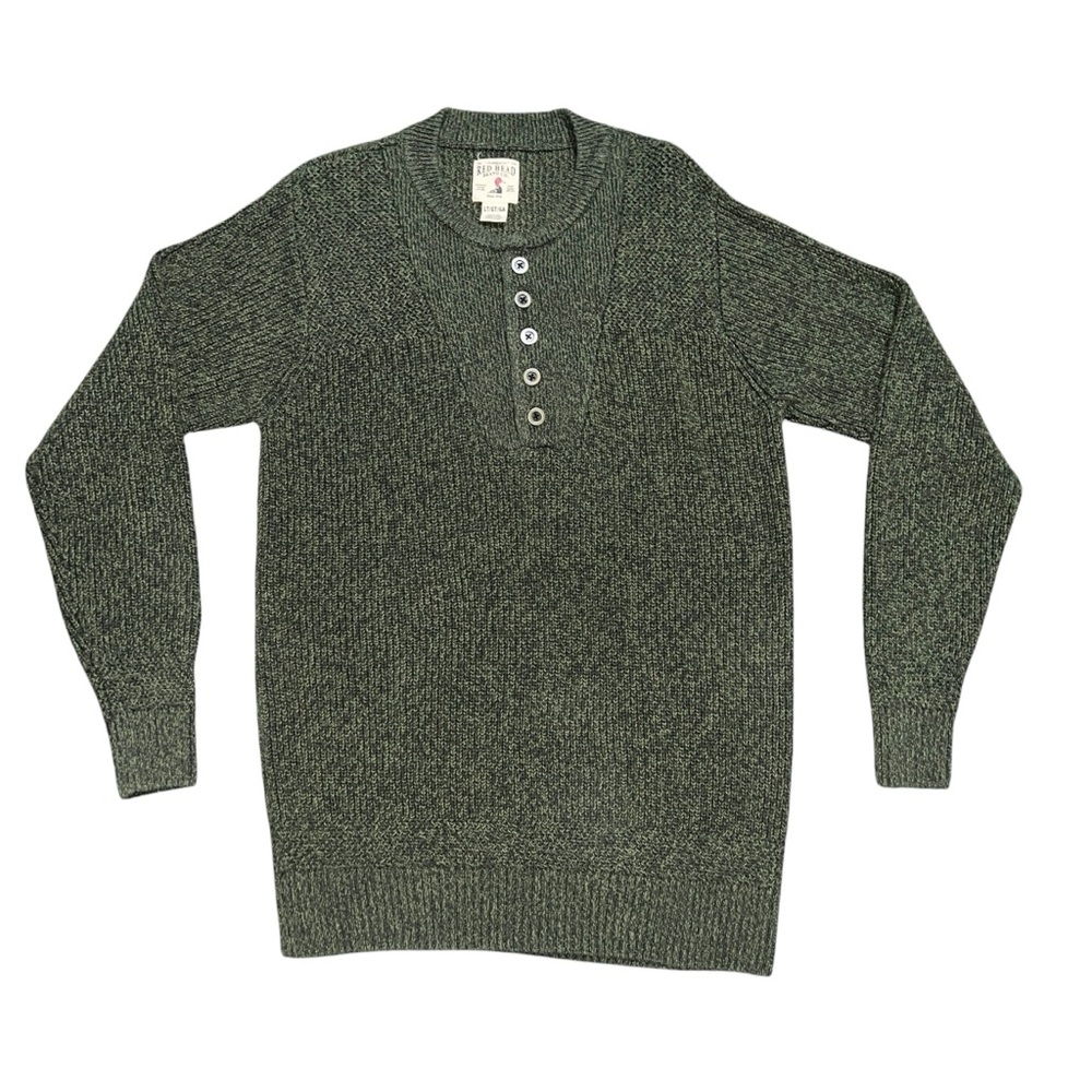 Red Head Brand Co Men's Green Button Pullover Sweatshirt Heavy Knit Size Large